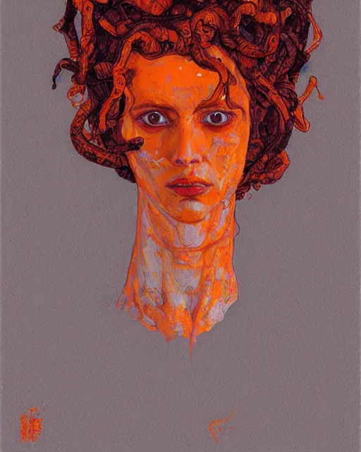 Prompt: portrait of orange medusa by greg rutkowski in the style of egon schiele