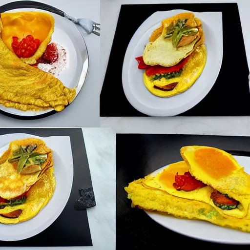 Image similar to Donald Trump in omelette, food photography