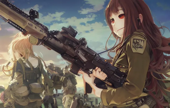 Prompt: under heavy fire, squad, infantry girl, anime style, symmetrical facial features long hair, hair down, explosions, wallpaper, from girls frontline, hyper realistic, pale skin, rule of thirds, extreme detail, 4 k, detailed drawing, trending artstation, realistic lighting, trading card, by alphonse mucha, greg rutkowski, sharp focus, backlit