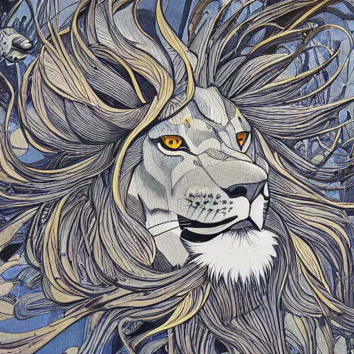 Image similar to lion moon, an ultrafine detailed painting by james jean, studio ghibli, behance contest winner, vanitas, angular, altermodern