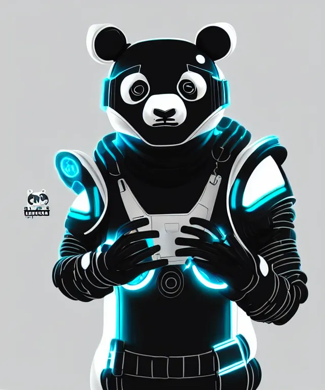 Image similar to futuristic cyberpunk android panda, duo tone, reflective skin, trending on Artstation