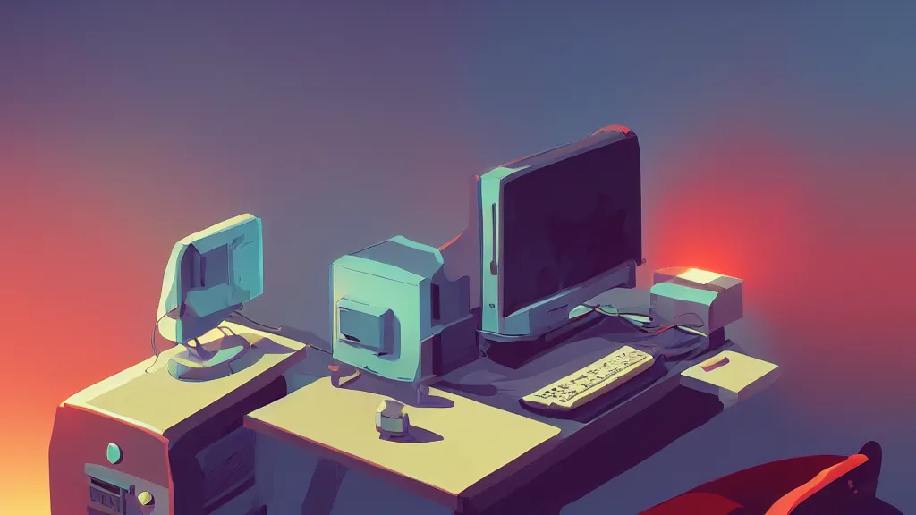 Image similar to stylized minimalist retro computer, loftis, cory behance hd by jesper ejsing, by rhads, makoto shinkai and lois van baarle, ilya kuvshinov, rossdraws global illumination