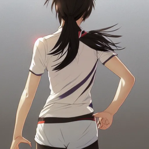 Prompt: girl running, sport clothing, anime style, short hair, hair down, symmetrical facial features, shoulder eyes, from arknights, hyper realistic, 4 k, rule of thirds, extreme detail, detailed drawing, trending artstation, realistic lighting, by alphonse mucha, greg rutkowski, sharp focus, backlit