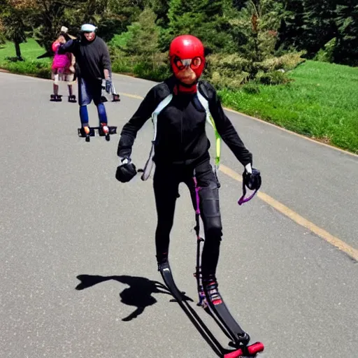 Prompt: spiders on rollerblades