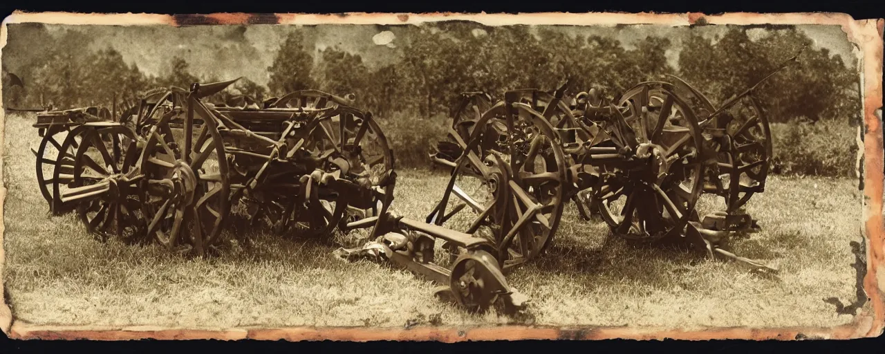 Prompt: spaghetti next to a 1 2 - pounder howitzer cannon, american civil war, tintype, small details, intricate, 5 0 mm, cinematic lighting, photography, wes anderson, film, kodachrome