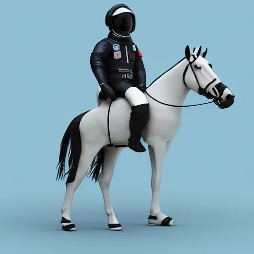 Prompt: an astronaut standing on the ground and a horse horse horse horse standing right above the human, the horse is atop of the head, on top his helmet and on his shoulders minimalist style, 3 d render, isometry