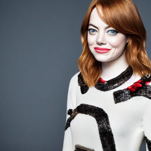 Image similar to Emma Stone wearing way too much makeup, XF IQ4, f/1.4, ISO 200, 1/160s, 8K, RAW, unedited, symmetrical balance, in-frame