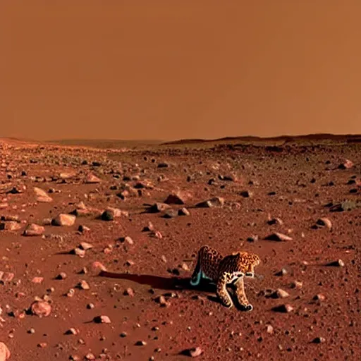 Image similar to photo of a leopard on mars, by wes anderson