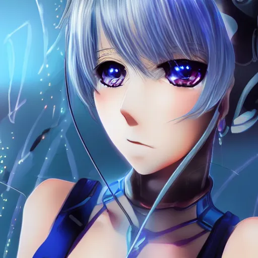 Prompt: a beautiful anime girl, blue eyes, futuristic cyber punk.