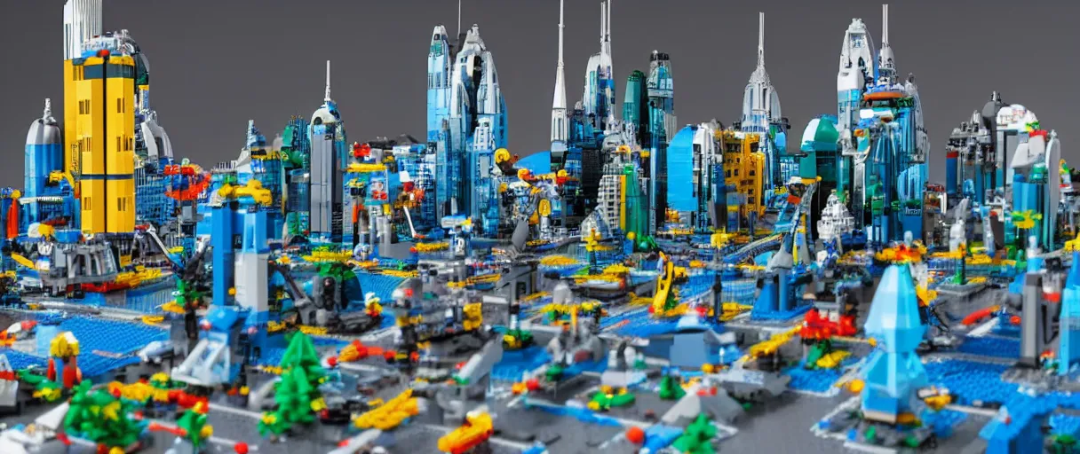 Image similar to a futuristic lego city