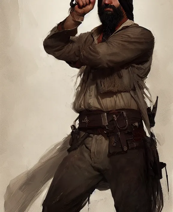 Image similar to Arabic Hunter in Hunt Showdown, posing, turban, white shirt, 1890s pants, quality lighting, dark colors, maximalism, ultra facial detail, Tooth Wu Artgerm Greg Rutkowski artstation deviantart, 8k, fanart, extreme aesthetic