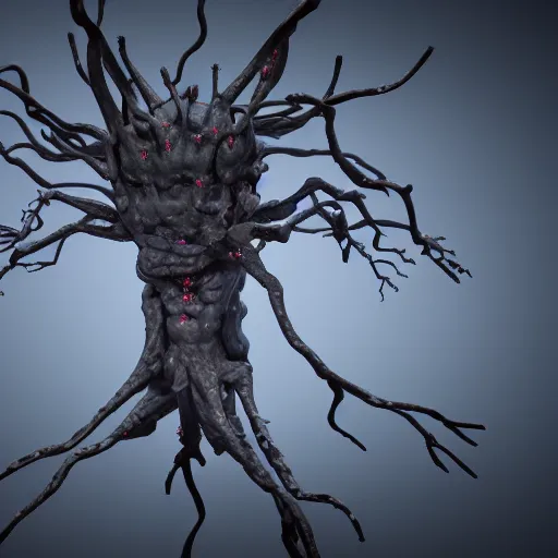 Image similar to army of neuron dendritic monster, t - pose, hyperrealistic, hyperdetailed, vray, 5 5 mm