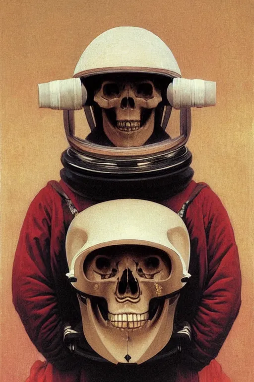 Prompt: portrait of a skull astronaut in samurai helmets an ancient human species, single person, by bouguereau