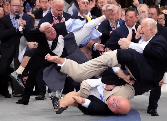 Image similar to Joe Biden kicks a fat man in the face, 8K, high quality, highly detailed