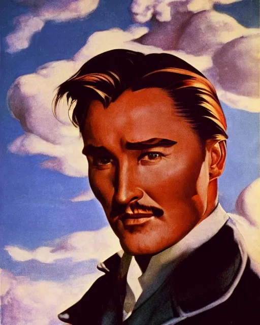 Image similar to Errol Flynn as a scientist. 1980s dystopian Soviet Russia, propaganda screens. Fantasy art by Gustave Courbet, Rosa Bonheur, Edward Hopper. Faithfully depicted facial expression, perfect anatomy, sharp focus, global illumination, radiant light, detailed and intricate environment, trending on ArtStation