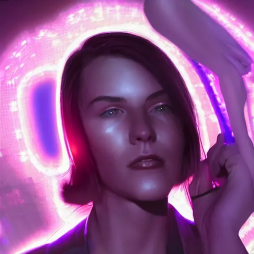 Image similar to a cyberpunk hologram of a beautiful young woman