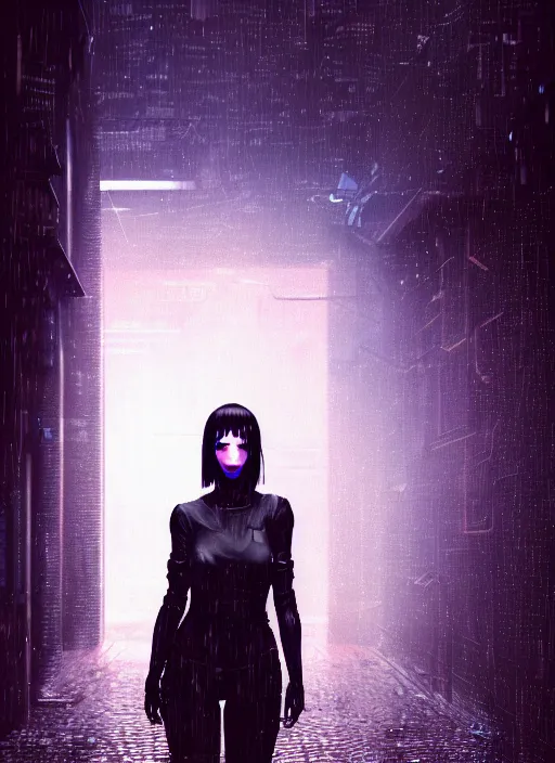 Prompt: cyberpunk woman, raining, in an alley at night back lit, by webang111 and Maciej Kuciara and Ilya Kuvshinov, trending on artstation, 8k, Intricate, Unreal Engine