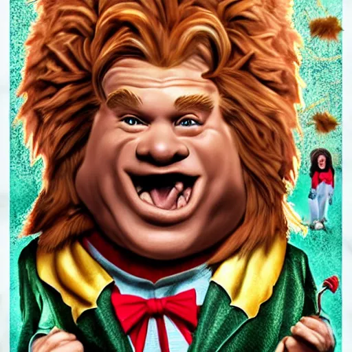 Image similar to snl chris farley as the cowardly lion of oz, studio poster photography, trending on artstation, featured on deviantart, award winning costume