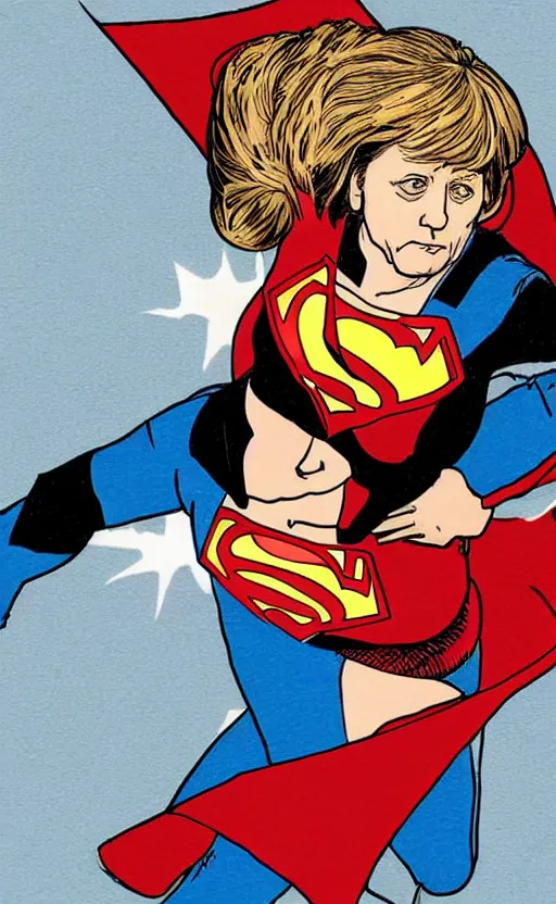 Image similar to illustration of angela merkel as superwoman by katsuhiro otomo