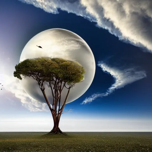 Prompt: Floating island witha single tree in a cosmic cloud