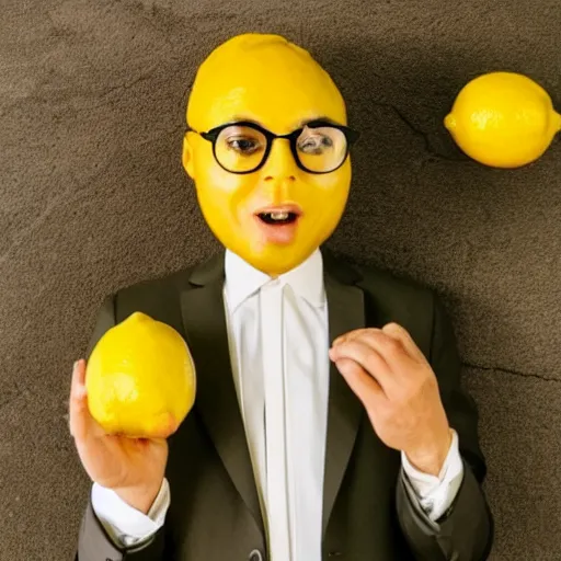 Image similar to a lemon wearing a suit