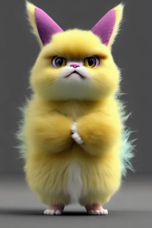 Image similar to high quality 3 d render hyperrealist very cute multipastel fluffy! grumpy griffin cat hybrid with fluffy wings!, vray smooth, in the style of detective pikachu, hannah yata charlie immer, dramatic yellow light, low angle, uhd 8 k, sharp focus