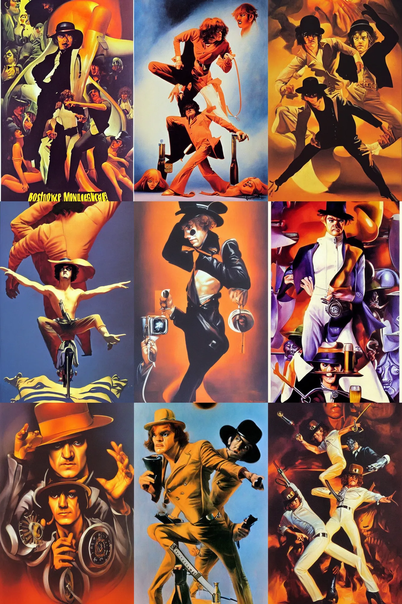 Prompt: clockwork orange, movie poster by Boris Vallejo