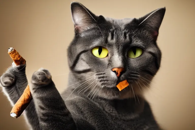 Image similar to a cat smoking cigar, 4k