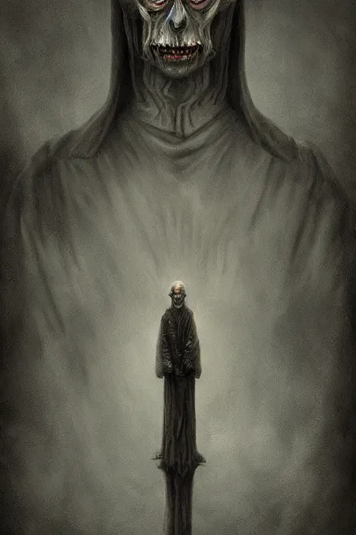 Prompt: a dark priest in the style of Anton Semenov, horror, macabre art, realistic painting, high definition, digital art, very detailed