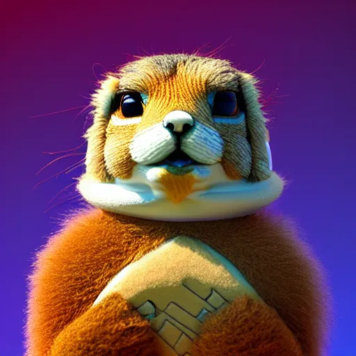 Prompt: fluffy fluffy fluffy prairie dog :: by James Jean, Jeff Koons, Dan McPharlin Daniel Merrian :: ornate, dynamic, particulate, rich colors, intricate, elegant, highly detailed, centered, artstation, smooth, sharp focus, octane render, 3d