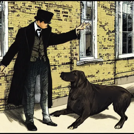 Prompt: Sherlock Holmes and the hound of Baskerville