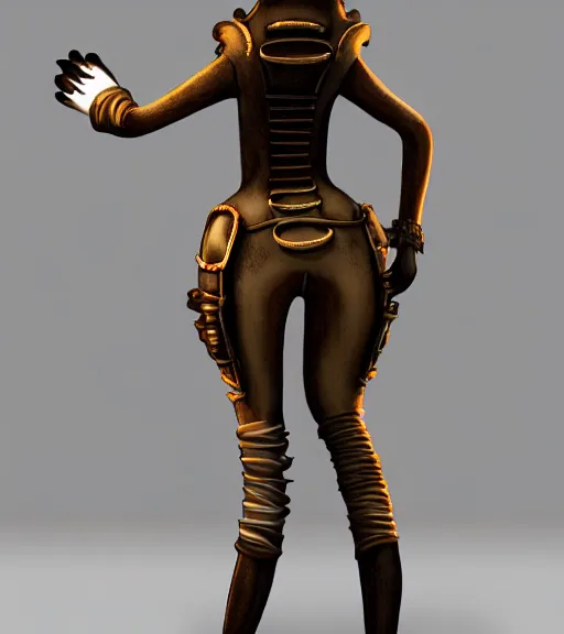 Image similar to the full body of anthropomorphic lynx fursona from behind wearing a steampunk suit