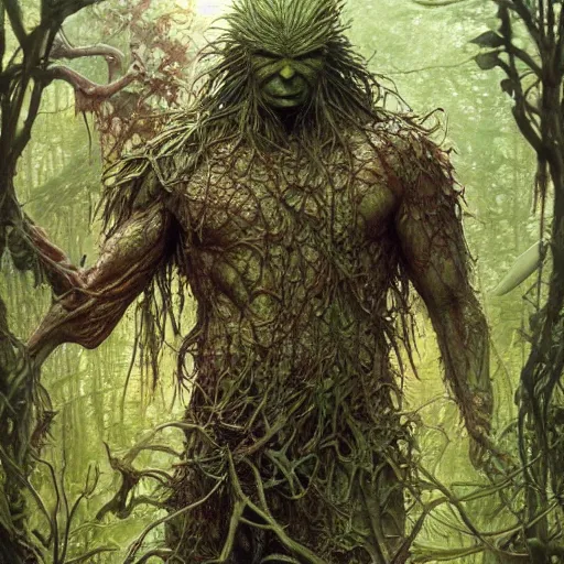 Image similar to swamp thing, ultra realistic, concept art, intricate details, eerie, highly detailed, photorealistic, octane render, 8 k, unreal engine. art by ed binkley and ellen jewett and artgerm and greg rutkowski and alphonse mucha