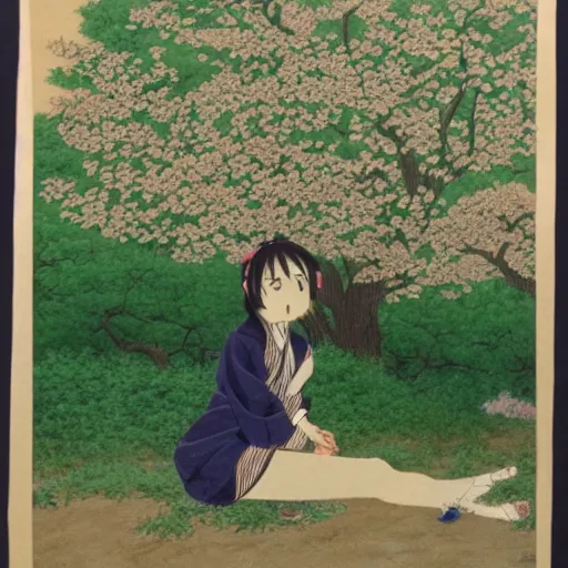 Prompt: anime girl sitting under a tree, 80s, Haruhiko Mikimoto, detailed, delicate