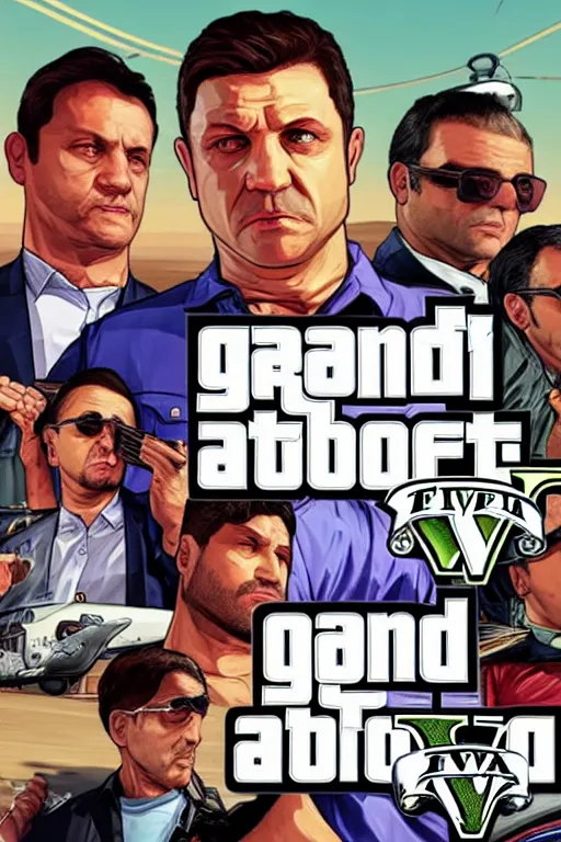 Image similar to GTA V cover art starring Volodymyr Zelensky, starring Volodymyr Zelensky