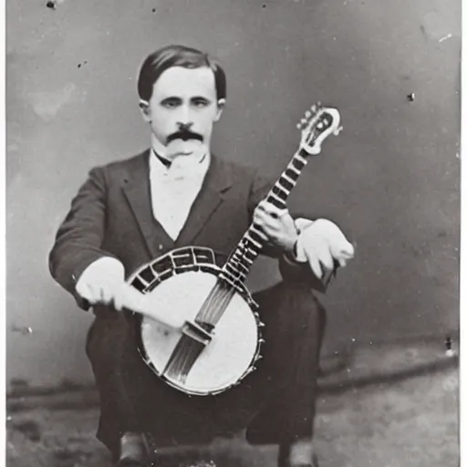 Image similar to Kodak photograph of a fox playing banjo, circa 1912