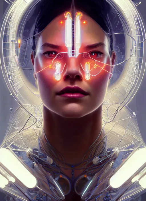 Prompt: symmetry!! portrait of cyborg mad scientist, glowing lights!! intricate, elegant, highly detailed, digital painting, artstation, concept art, smooth, sharp focus, illustration, art by artgerm and greg rutkowski and alphonse mucha