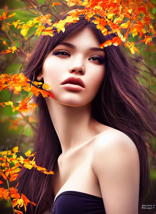 Image similar to photo of a gorgeous female in the style of stefan kostic, realistic, half body shot, sharp focus, 8 k high definition, insanely detailed, intricate, elegant, art by stanley lau and artgerm, extreme bokeh light spring foliage