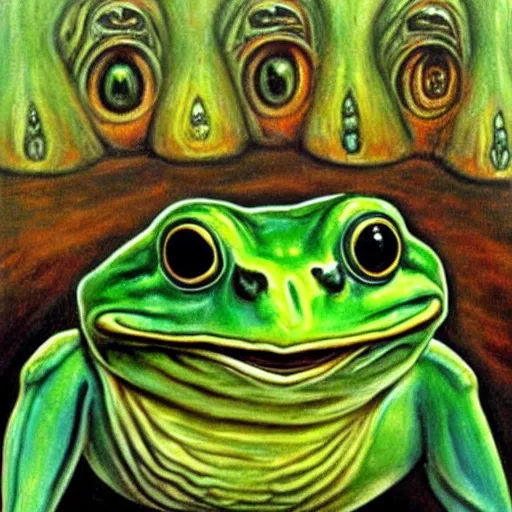 Prompt: The best painting of a frog of all time, by H.R. Giger