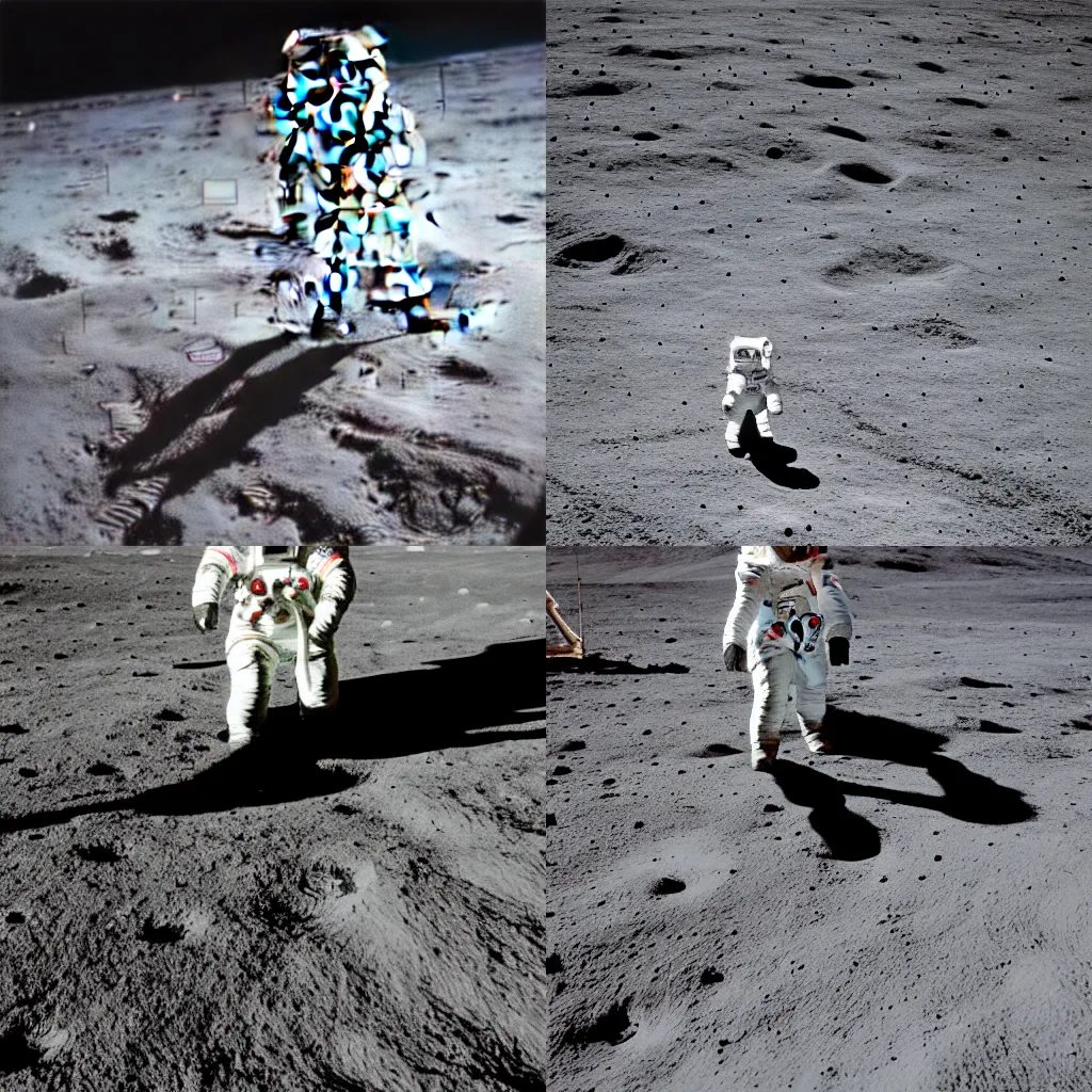 Prompt: A photo of an astronaute walking on the Moon, with a space ship