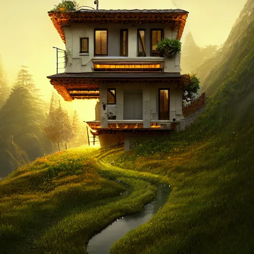 small hillside house made of honey and milk, modern | Stable Diffusion ...