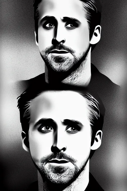 Image similar to digital portrait of ryan gosling in a dreamy photorealistic style with a beautiful dramatic background