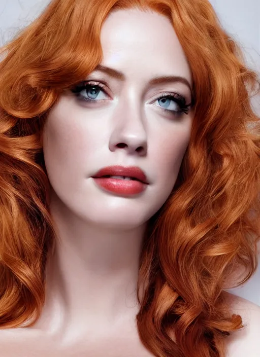 Image similar to portrait of beautiful christina hendricks and amber heard hybrid by mario testino, headshot, detailed, award winning, sony a 7 r