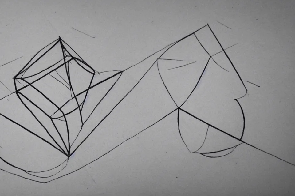 Prompt: geometric anamorphic drawing of a dodecahedron