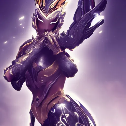 Image similar to highly detailed exquisite fanart, of a beautiful female warframe, elegant pose, holding a detailed epic kitgun, epic cinematic shot, DeviantArt, high quality artstation, HD render