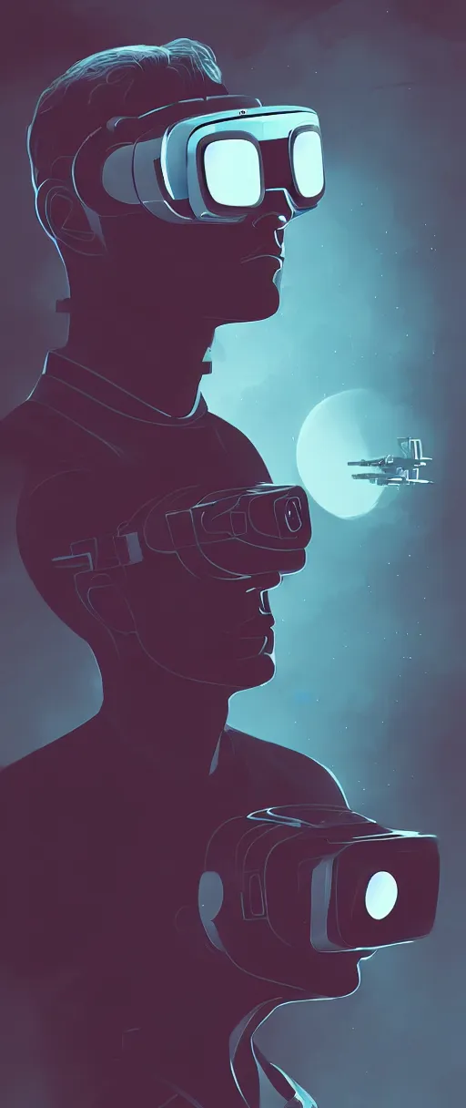 Image similar to Sci-fi illustration of a man in futuristic VR goggles by Pascal Blanché