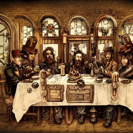 Image similar to Steampunk last supper