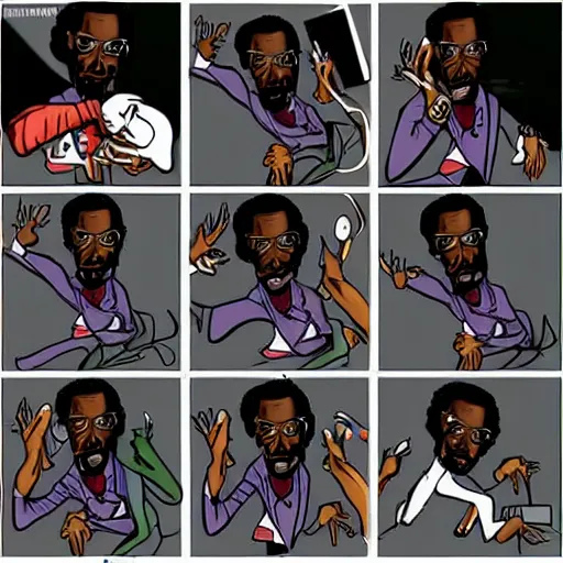 Image similar to snoop dogg dancing, in the style of aaron mcgruder