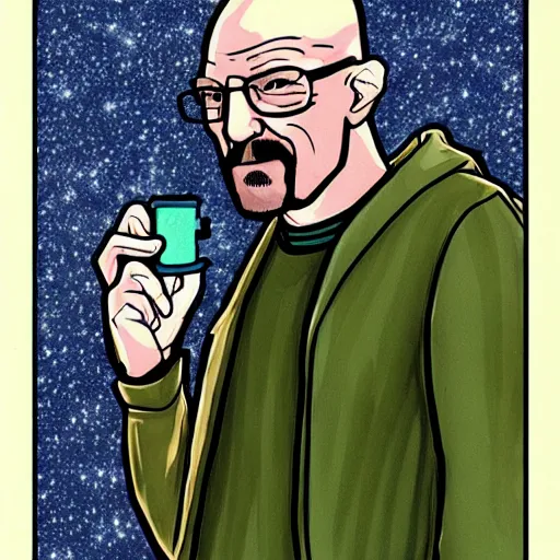 Image similar to tarot card with picture of walter white as heisenberg, photorealistic,