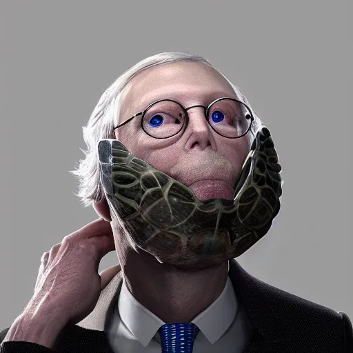 Image similar to mitch mcconnell sticking his head out of a turtle shell, octane render, unreal 5 engine